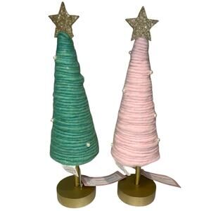 Tik Tok Viral Cupcakes & Cashmere Wicked Pink Green Pearl Xmas Trees Set of 2